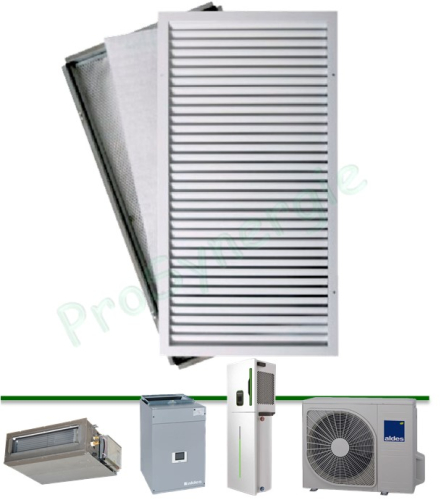 Grille de reprise Alu blanc porte-filtre avec Filtre G2 intégré pour Pompe à Chaleur Air / Air Aldes T.One