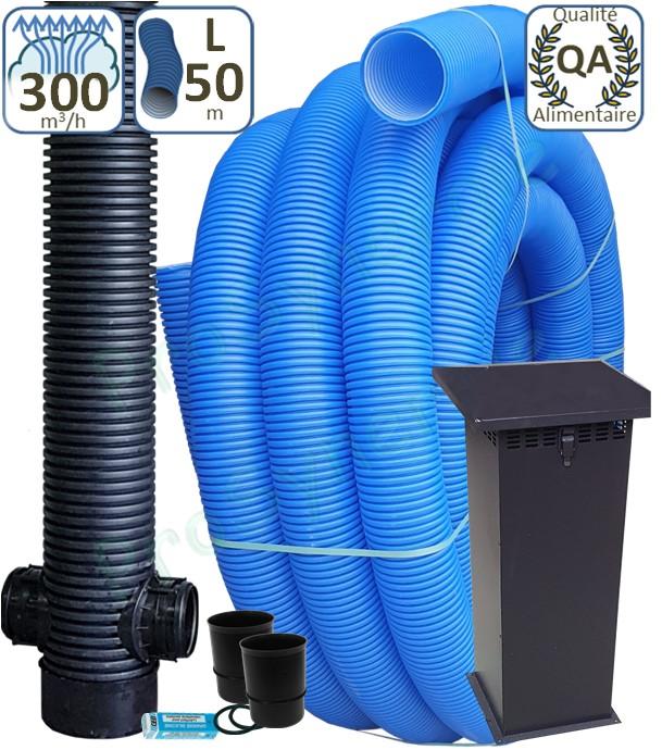 Kit puits canadien Eco 300m3/h (géothermie air), échangeur 50 mètres, prise d´air classique et regard piquage soudé (ou joint)