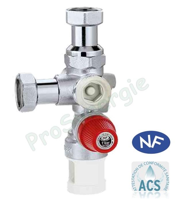 Groupe de sécurité NF Ø3/4  MF avec branchement pour mitigeur thermostatique (SAV pour KMIX avant 2016)