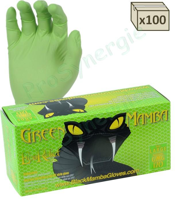Boîte de 100 gants jetables ultra-résistants nitrile vert biodégradables EcoRelief - Black Mamba - Vert - Taille XL