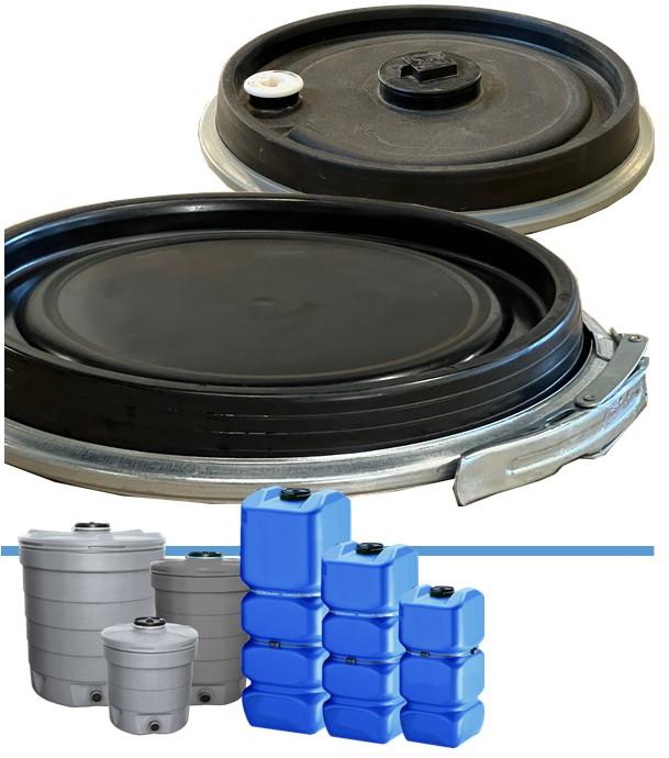 Couvercle noir Ø250 avec bride pour cuves SCHÜTZ AQUATONNE ou AQUABLOCK 600 à 1000 litres