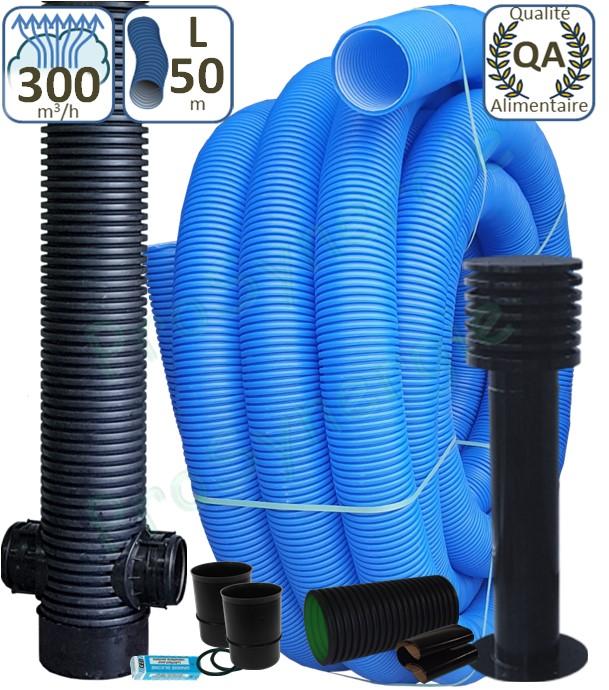 Kit puits canadien Performance 300m3/h (géothermie air), échangeur 50 mètres, prise d´air élégance, regard piquage, soudé, (ou joint) et traversée dalle ou mur