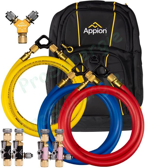 Kit de 3 Flexibles de récupération de gaz clim gros débit avec 1 raccord de dérivation et 4 raccords démonte schrader - SpeedKit-R Fast