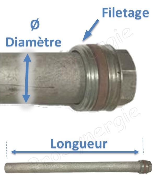 Anode magnésium Ø 26 mm (protection pour chauffe eau) Longueur 700 mm filetage Ø 1´´ (34 mm)