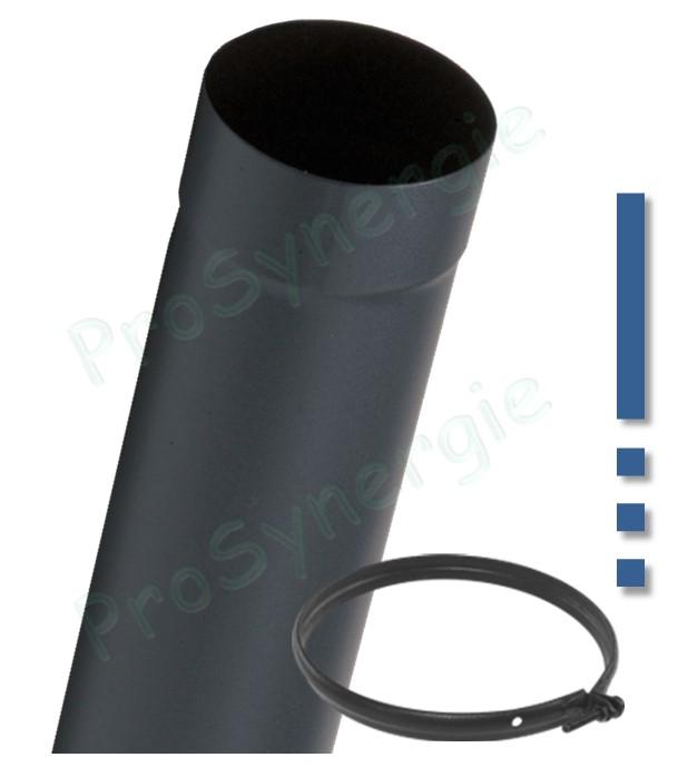 Tuyau de poêle coulissant (dans autre tuyau +bague blocage) acier 0,7mm émaillé noir mat Ø 130mm longueur 50cm (de 6 à 36cm utile)