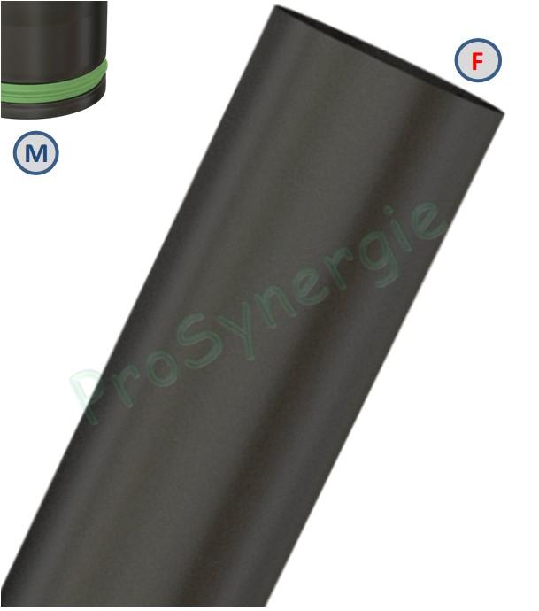 Tuyau de poêle av. joint viton (mâle rétreint) acier 1mm émaillé noir mat Ø 80 et 100mm longueur 1m / 50cm / 33cm