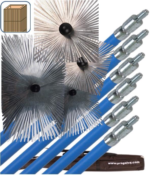 Ensemble ramonage conduit de cheminée maçonné - Jeu de 6 cannes fibroflex ou fibrauto Ø 20 et jeu de Hérissons métalliques