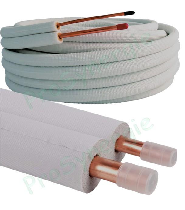 Tube cuivre pré-isolé double pour clim - Isolant 10 mm - M1 - Bobine de 25 m