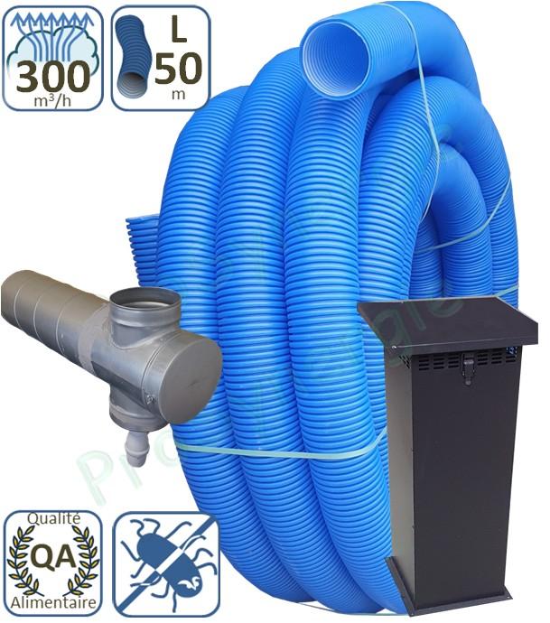 Kit puits canadien Eco 300m3/ h (géothermie air), échangeur 50 mètres, prise d´air classique et adaptateur récupérateur de condensat