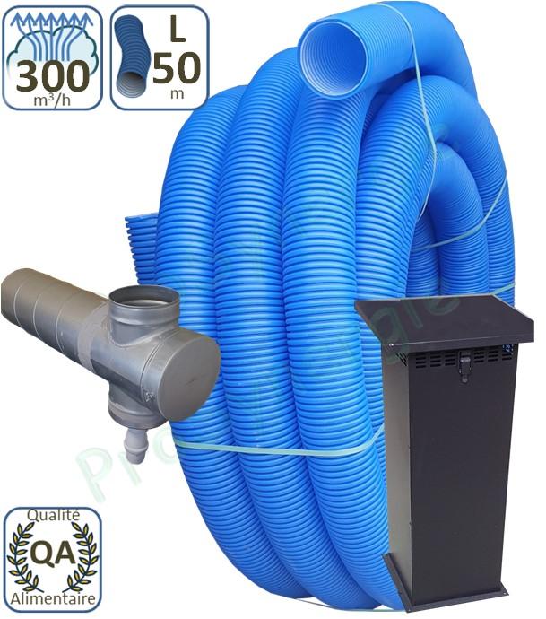 Kit puits canadien Eco 300m3/ h (géothermie air), échangeur 50 mètres, prise d´air classique et adaptateur récupérateur de condensat