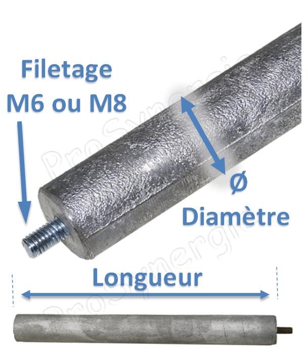 Anode magnésium Ø 33 mm Longueur 500 mm - Filetage M8 x 30mm