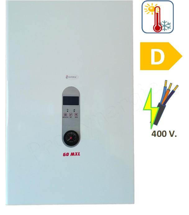Chaudière électrique (radiateur/plancher chauffant) 45KW 400V (HxLxP= 780x500x295mm) équipé (pompe, soupape, vannerie, sécurité) raccords Ø1´´ + régulateur électronique climatique