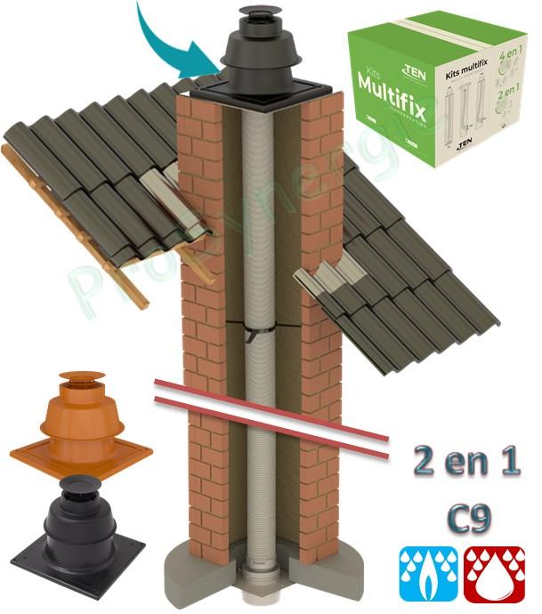 Kit Multifix Condens - 2 en 1 (Plafond / Mural - C9) pour flexible PP Ø 80 mm et raccordement concentrique Ø 80/125 mm
