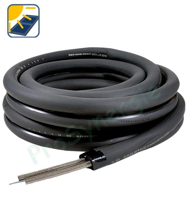 Liaison Bi-tube pré-isolé Ø16 en acier Inox 316L Longueur 10 m pour panneau solaire avec raccords 3/4  FF