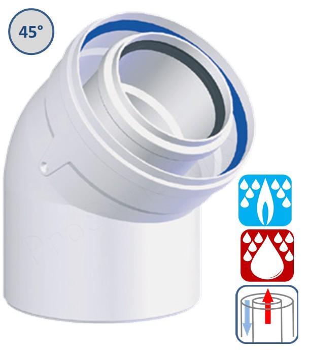 Coude 45° Concentrique PPs/Alu pour chaudières Gaz/Fioul Condensation