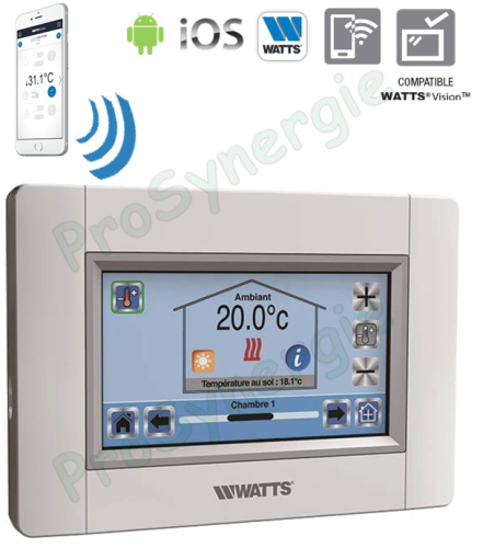 Centrale connecté Wifi pilotage radio (sans fil) Watts Vision avec écran tactile couleur 4,3'' +carte SD - gestion multizone (50x thermostat / tête / récepteur / prise / lumière...)