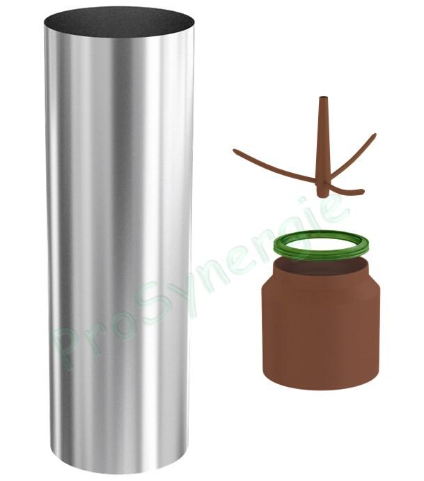 Terminal Inox de réhausse 400 mm avec embouts flexible + joint et croisillons anti-volatile pour conduit Technaflon Ø 80 ou 100 mm