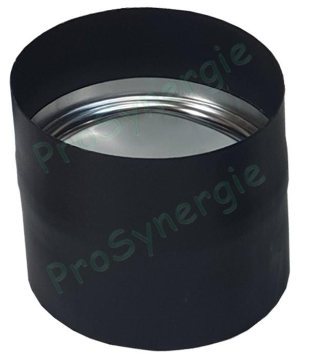 Manchette de départ haut. 12cm (buse poêle/chaudière) avec renvoi mâle anti bistre Émail Noir Mat - Ø 125 au 230 mm