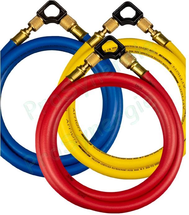Flexible de récupération de gaz clim gros débit (3/8'') rouge, bleu ou jaune avec raccord 1/4'' ou 3/8''