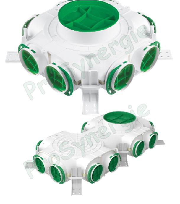 Caisson de répartition axe vertical, Ø160 - 8 ou 12 piquages Ø75 ou Ø90 pour réseaux de ventilation rond type Optiflex