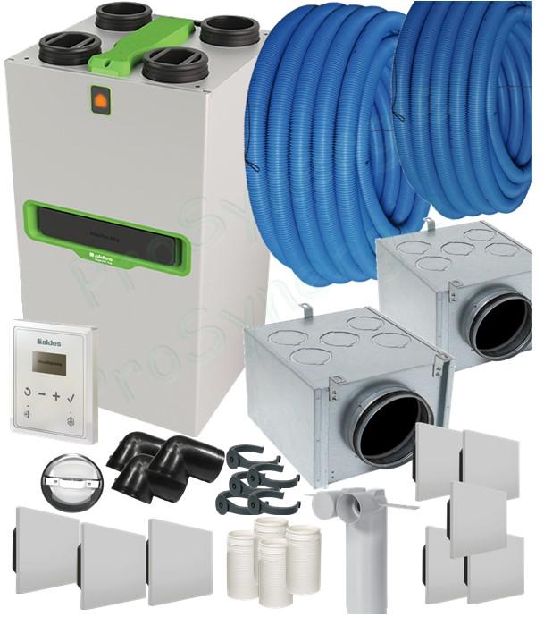 Kit Ventilation Double flux Aldes InspirAIR® Top 300 Classic ou Prémium + Télécommande + ensemble 3+5 bouches + 2 répartiteurs + Flexigaine 2x 50m Ø75mm
