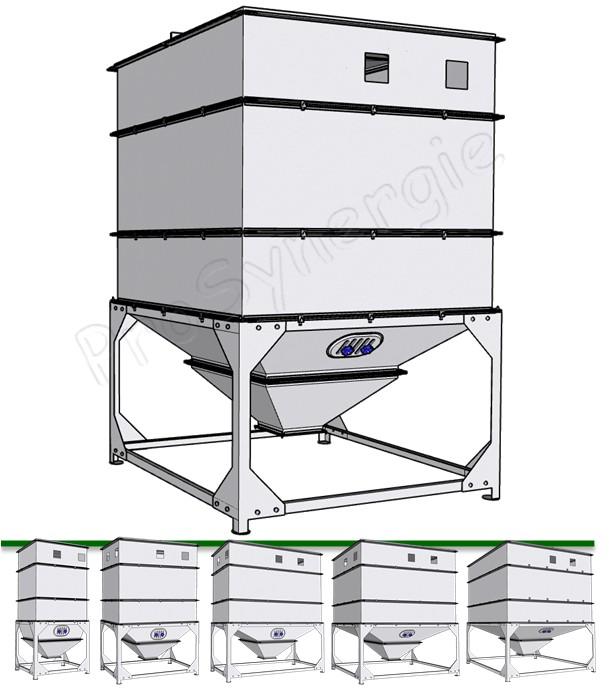 Kit Modusilo de 1 à 2 mètres de côté jusqu'à 8m3 H= 2.8m +trappe d'accès, piquages remplissage, couvercle, raccordement bas sur cassette de transfert vis et pneumatique