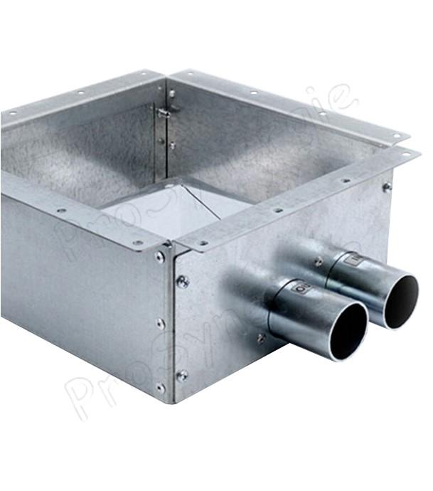 Cassette double connexion latérale long. x larg. x haut. = 323x323x160 mm équipée d´un capteur buse avec dôme anti-bourrage raccords (aspir. + retour) Ø 50 mm - pour extraction pneumatique de granulés sous un silo