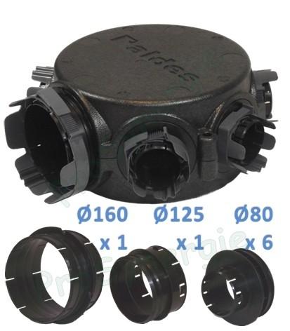 Caisson répartiteur circulaire isolé Ø160 + 1x125 + 6x80 - Réseau Ventilation