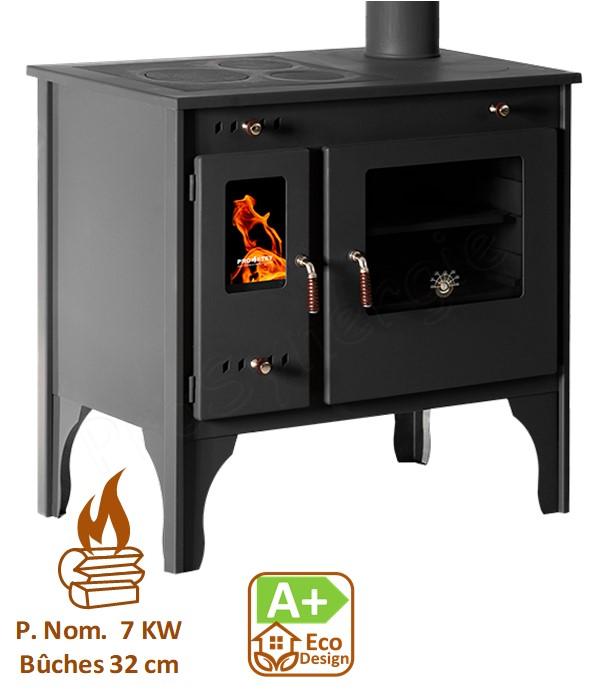 Retro Eko - Cuisinière à bois, ecodesign, classe A+, puissance nominale 7 kW, Min/Max 5,5/9,5 kW, Rendement > 83,63%, LxPxH = 810x460x770, plaque de cuisson acier, Ø conduit de fumées 130 mm