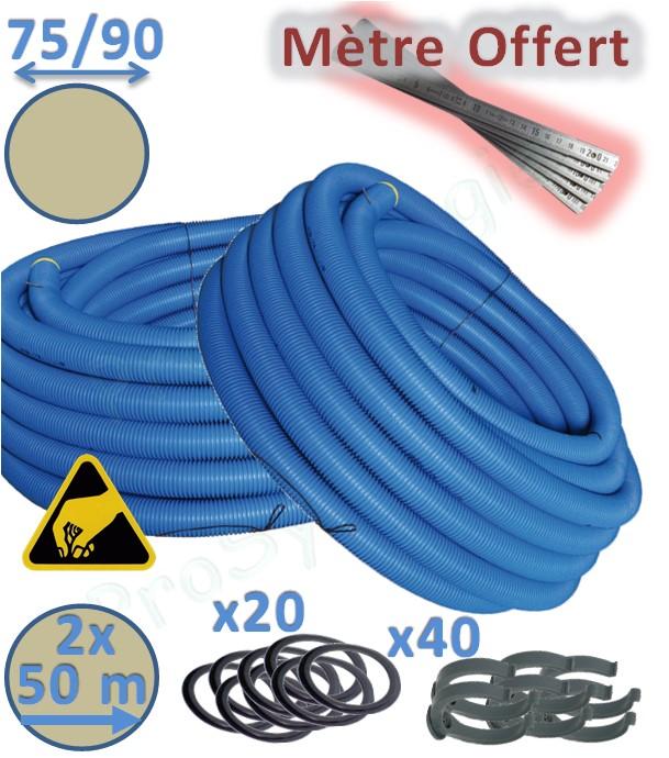 Kit Conduit de ventilation lisse PEHD Ø75 mm - 100m + joints, colliers + Cadeau