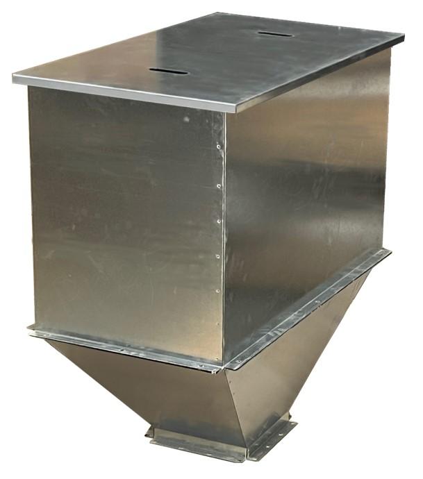 Avaloir granulé (trémie pellet) 1060x560mm acier galvanisé pour cassette transfert pneumatique (Opt. réhausse et couvercle)
